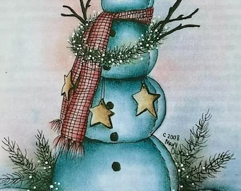 Vintage 1995 Pen & Ink w\ Rouged Oils Packet: Snowman by Mary Owens