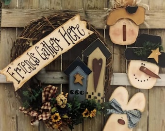 Vintage 1997 Tole Painting Pattern : Friends Gather Here by Karen Stone (Pretty Primitives)