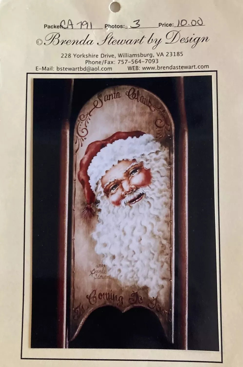 vintage tole painting pattern : santa sled "you'd better watch out