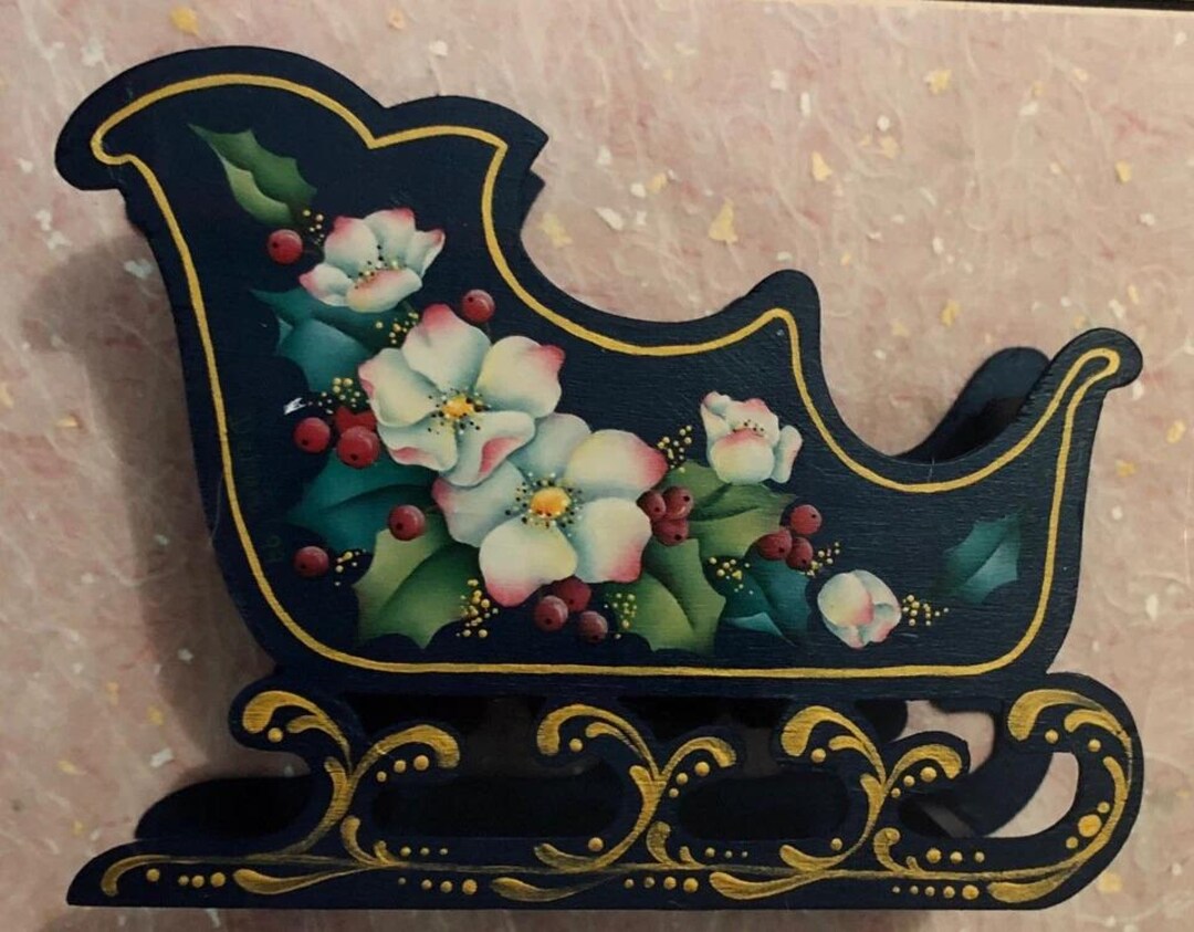 Vintage Tole Painting Pattern Packet: Christmas Rose Sleigh by
