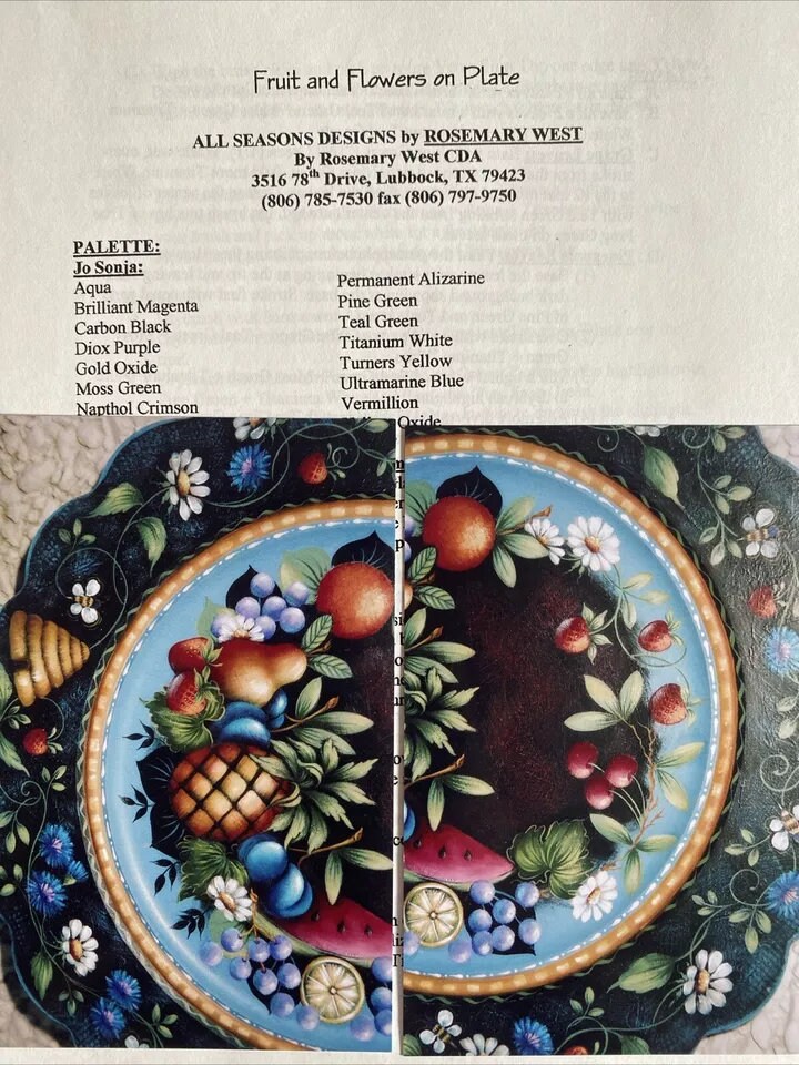 Tole Painting Pattern : Fruit and Flowers on Plate by Rosemary