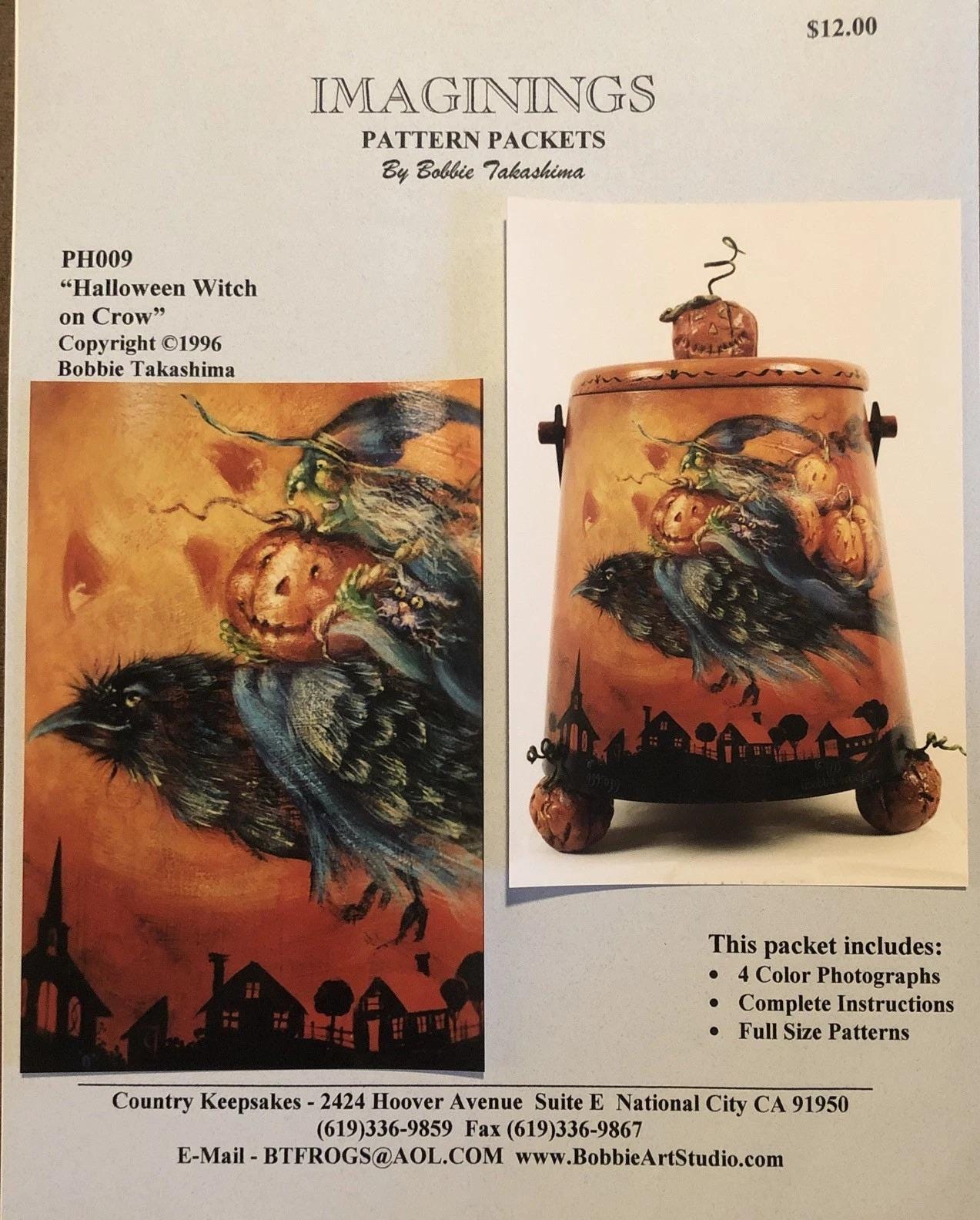 Tole Painting Pattern Packet: Halloween Witch on Crow by Bobbie