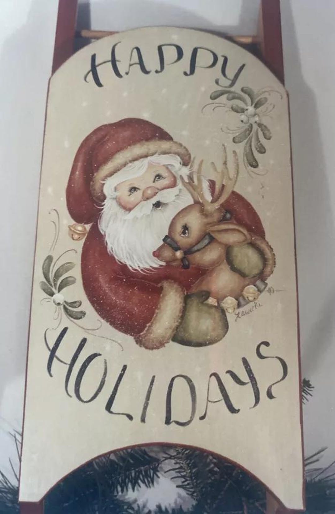 Vintage Tole Painting Pattern : Santa and Rudolph Sled by Jean