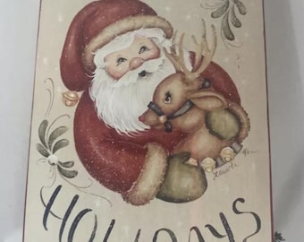 トールペイント作品♡ボビータカシマ♡Snoozing Santa Moon... Vintage Tole Painting Pattern : Santa and Rudolph Sled by Jean