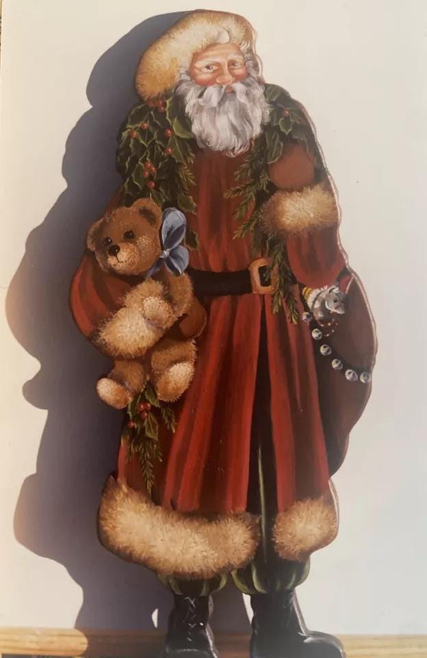 オールドサンタ、レッドテディベア Vintage 1990 Tole Painting Pattern : Father Christmas and the Bear