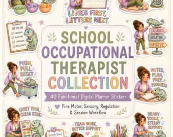 School Occupational Therapist Stickers, 40 Workflow PNGs for GoodNotes