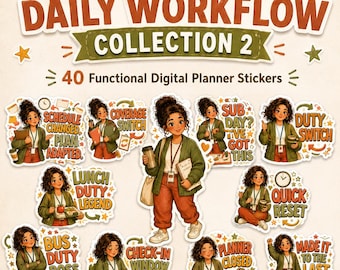 Paraprofessional Planner Stickers, 40 Schedule Workflow PNGs for GoodNotes