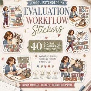 Autocollants pour psychologue scolaire, ensemble d'images PNG GoodNotes pour le flux de travail d'évaluation
