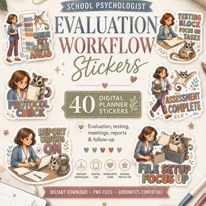 Autocollants de planificateur paraprofessionnel, 40 PNG de flux de travail pour GoodNotes