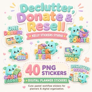 Declutter Planner Stickers, Home Organization Digital Stickers, GoodNotes Cleaning Stickers, Donate & Sell, 40 PNG Stickers
