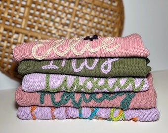 Personalized hand embroidered baby sweater