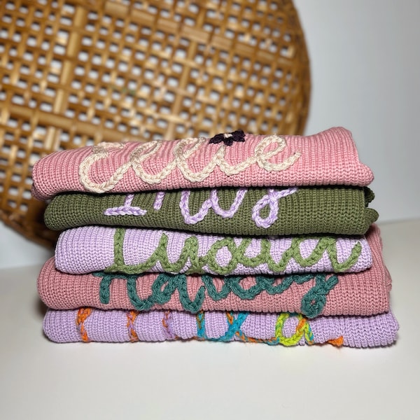 Personalized hand embroidered baby sweater