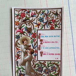 Une ancienne carte de prière française, souvenir de la première communion, 1885