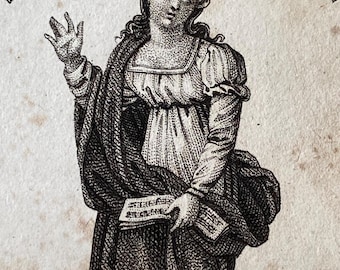 An antique French prayer card of St Cecilia