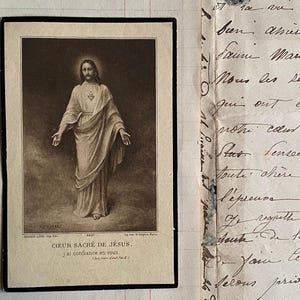Une carte de prière vintage française, Sacré-Cœur, en carte mémoire, 1936