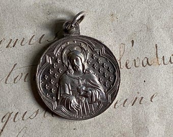 A vintage French religious medal, Immaculate Conception, Sacred Heart, Penin Poncet