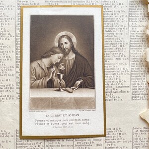 Une ancienne carte de prière française, Jésus et saint Jean, 1910