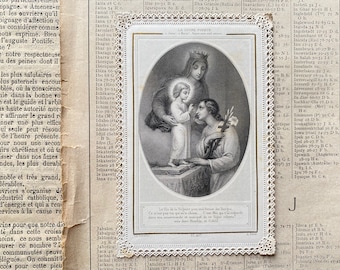 An antique French prayer card, lace edged card, canivet