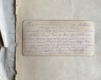 An antique French handwritten prayer card, Notre Dame de Montligeon, prayer for souls in Purgatory