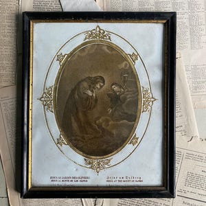 A vintage French framed picture of Jesus at the Mount of Olives