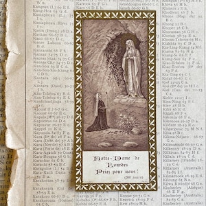 Een vintage Franse gebedskaart, St. Bernadette, Maagd Maria, Lourdes