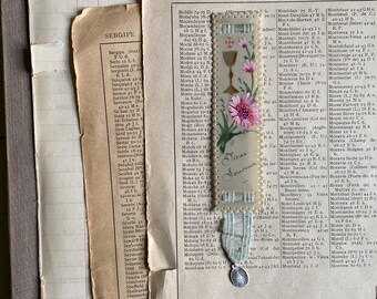 An antique French hand painted religious card, celluloid