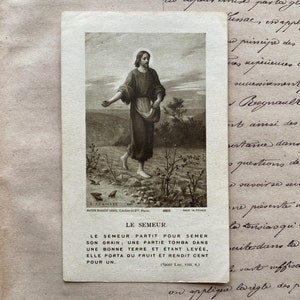 Un biglietto di preghiera francese vintage, Gesù, il seminatore, souvenir