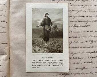 A vintage French prayer card, Jesus, The Sower, souvenir