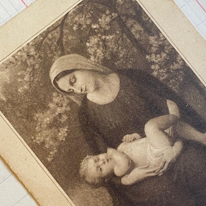 Une ancienne carte de prière française, la contemplation de Jésus, Vierge Marie, 1912