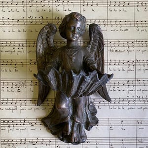 Vintage French Angel Holy Water Font - Spelter Wall Decor