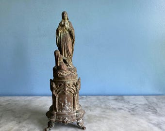 A vintage French statue of Our Lady of Lourdes and St Bernadette