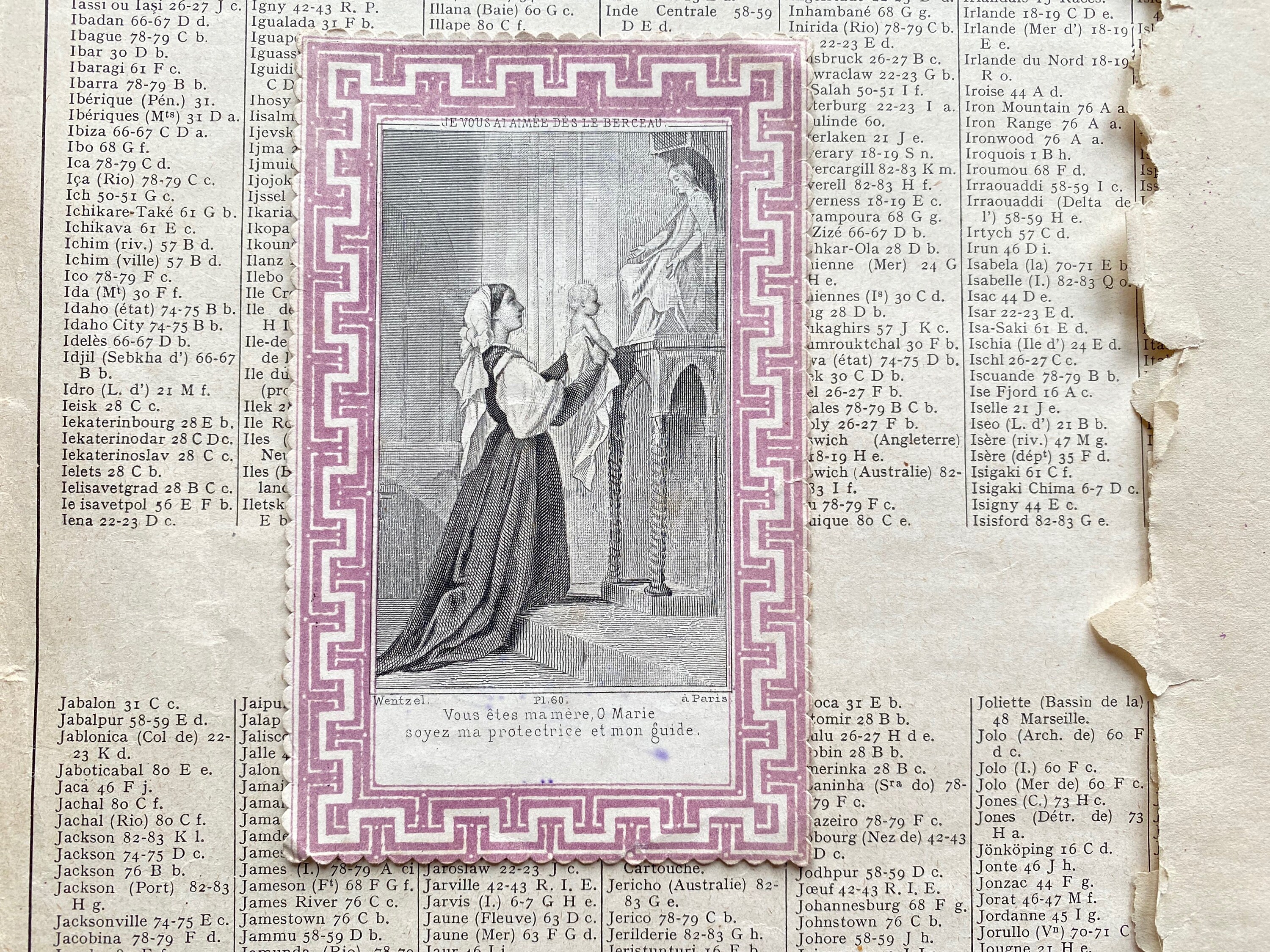 An antique French prayer card, Virgin Mary