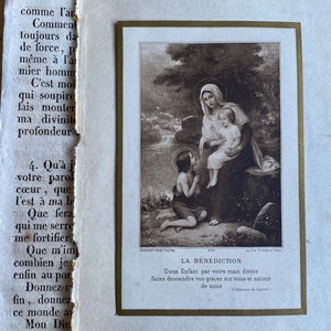 Un antico biglietto di preghiera francese, Benedizione, Vergine Maria, Gesù bambino