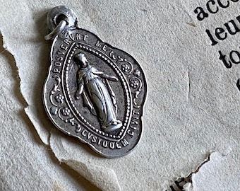 An antique French silver medal, Our Lady, Virgin Mary, Notre Dame de Fourvière