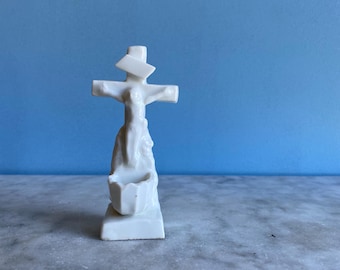 A vintage French white porcelain holy water font