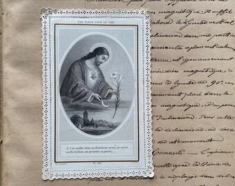An antique French prayer card, Sacred Heart