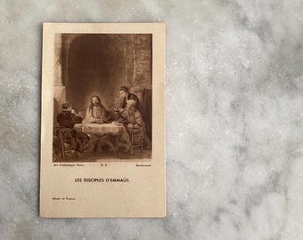 A vintage French prayer card, the Disciples at Emmaus