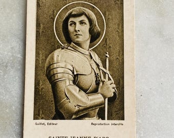 A vintage French prayer card of St Jeanne d'Arc