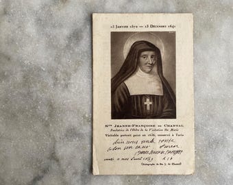 A vintage French prayer card, Saint Jeanne-Francoise de Chantal