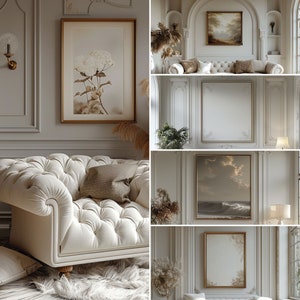 White Living Room Frame Mockup Bundle: Italian Decor (5 JPEG Files)