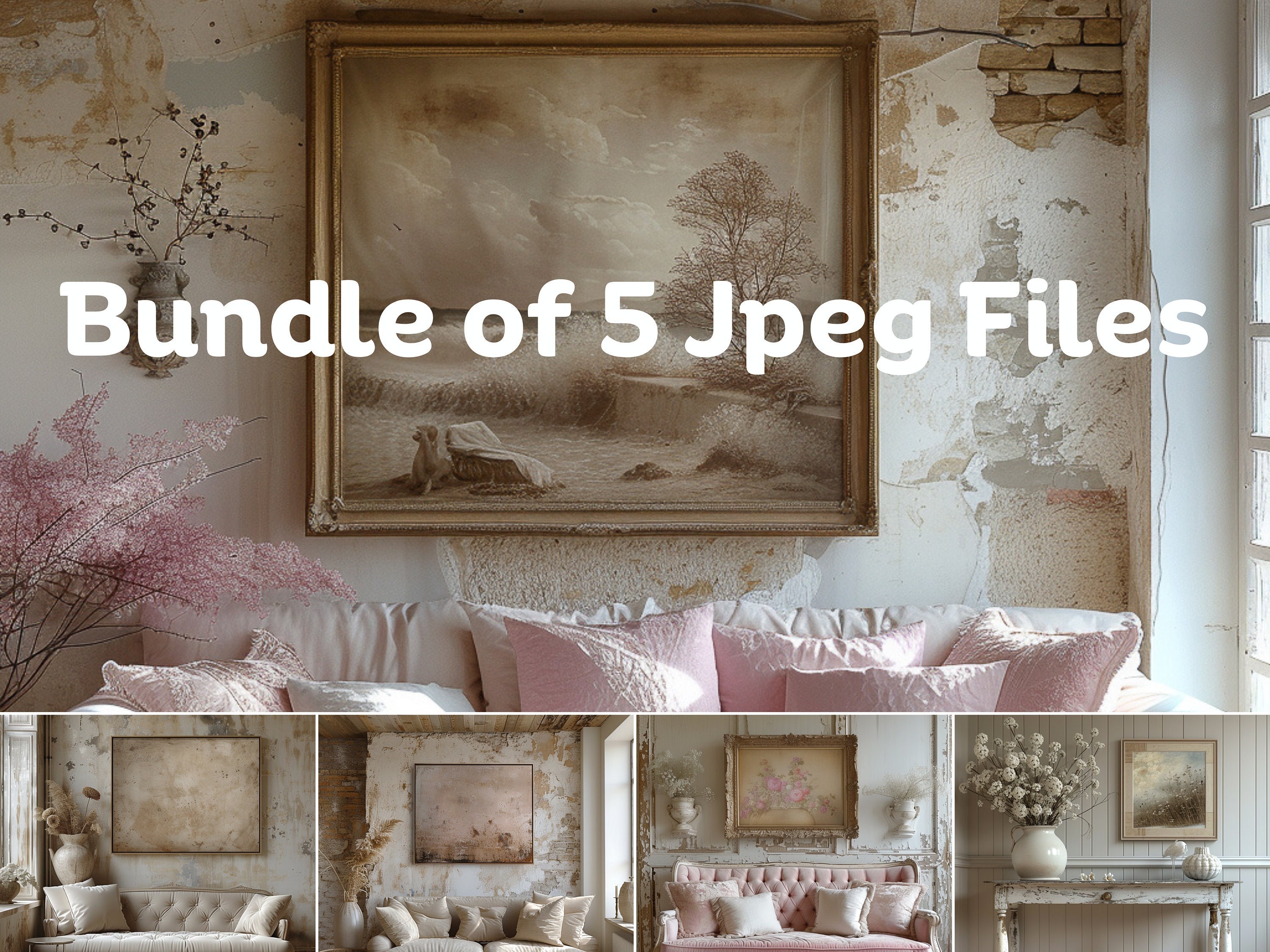 Shabby Chic Art Frame Mockup Bundle: 5 JPEG Files (Digital Download)