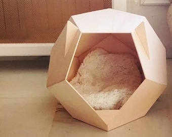 Minou Dodecahedron Cat House | Modern Wooden Pet House Bed | AnimalDeLux | Dog House Geometric Pet Supplies