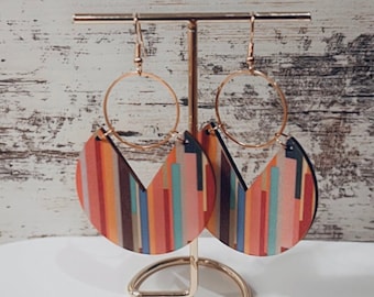 Wooden Geometric Drop Earrings