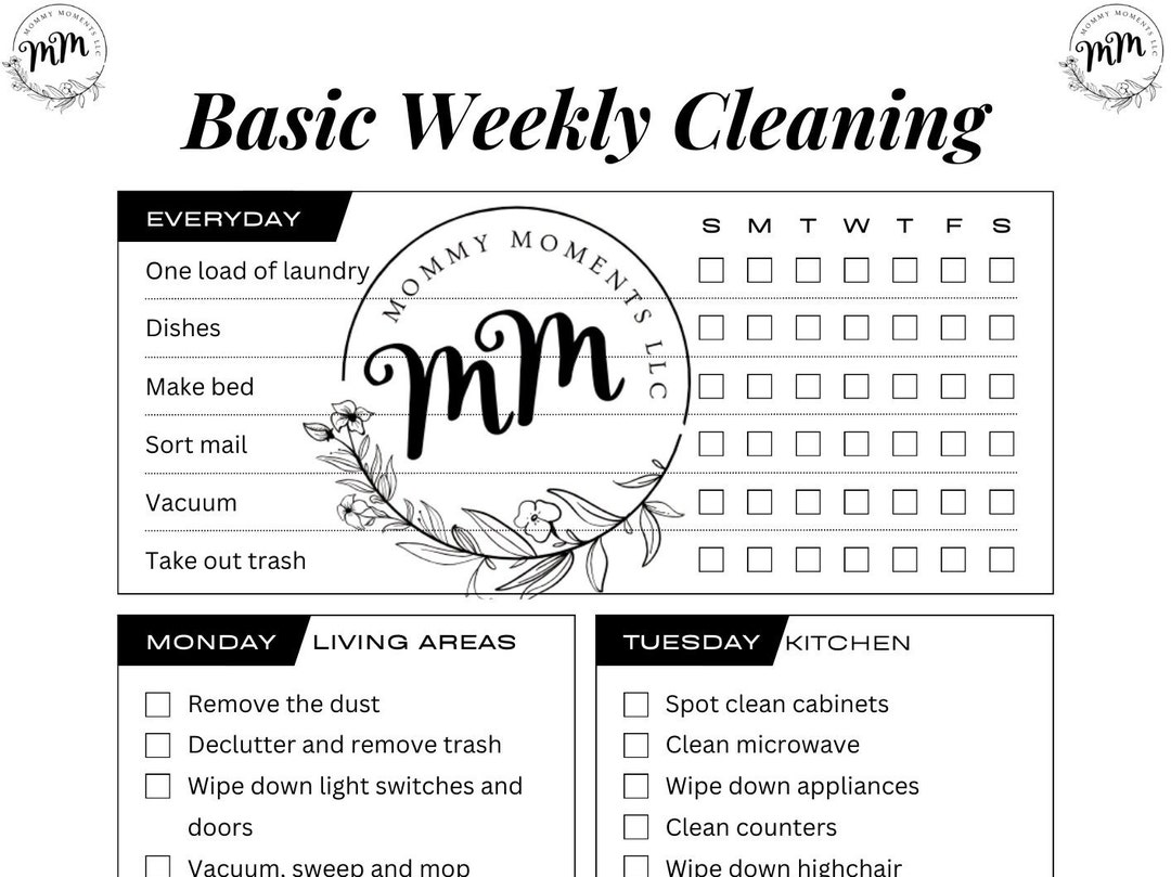 Easy to Follow Cleaning Checklist Etsy