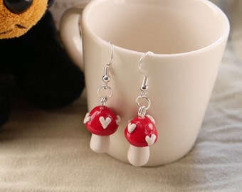 Adorable Heart Mushroom Dangle Earrings/Mother's Day Gift