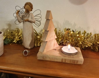Christmas tree tealight holder handmade of reused pallet hard wood
