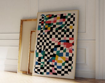 Funky Checkered Checkered Wavy Retro Digital Art Print Printable Art Trendy Squares Poster Wall Decor Trendy Art Print | Instant Download