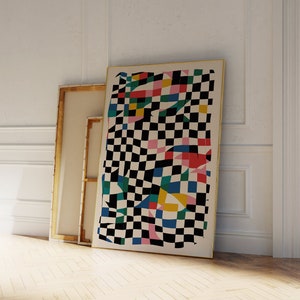 Funky kariert kariert gewellt Retro digitaler Kunst-Druck druckbare Kunst trendige Quadrate Poster Wand-Dekor trendiger Kunstdruck | Sofort Download