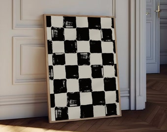 Color Customizing | Checkered Poster, Minimal Abstract Art, Aesthetic Trendy Wall Art, Geometric Poster, Black and White Checkered Print