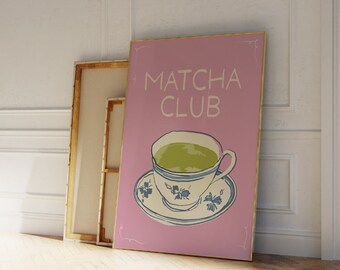 Küchen Poster - Pink Matcha Club Poster - Funky Prints - Hand illustriert - Coffee Shop Dekor - Trendy Wandkunst - Wanddekoration für Wohnungen